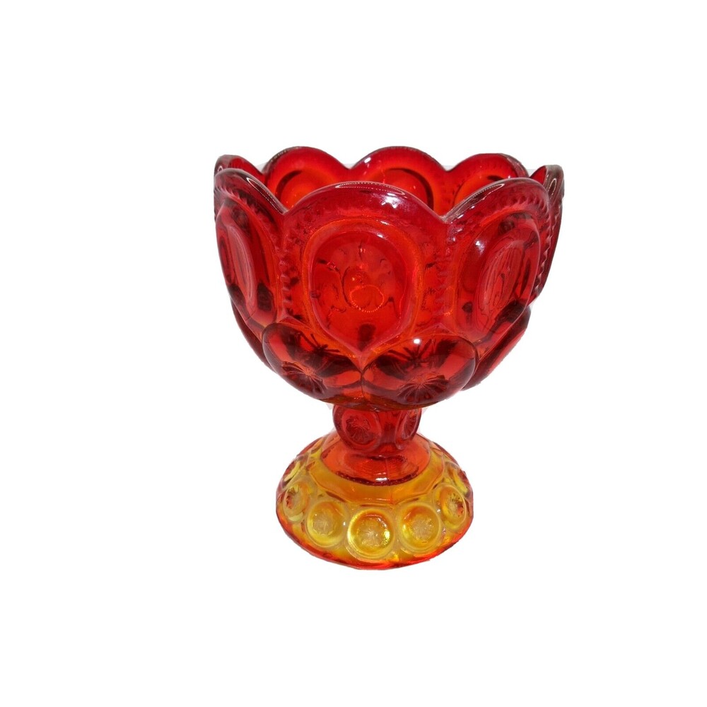 Vtg L E Smith Moon & Stars Amberina Glass Compote Bowl Footed Pedestal 5.5" READ